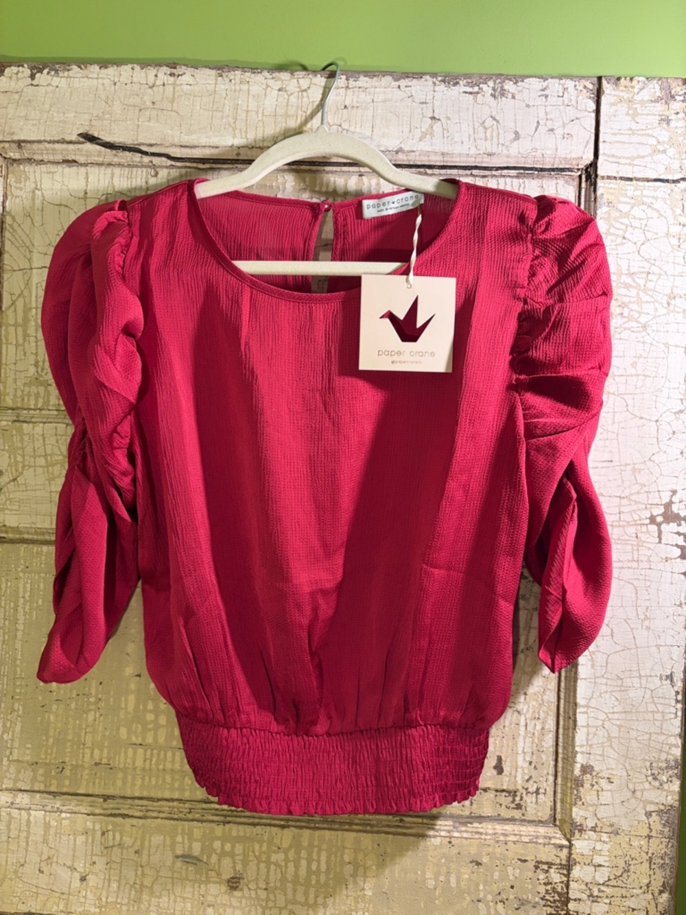 Paper Crane Hot Pink Puff-Sleeve Blouse